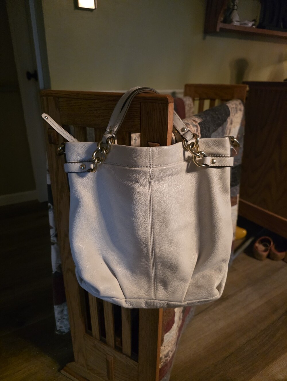 Coach Ivory Leather Tote Bag with Gold Hardware.  Comes With Shoulder Strap.